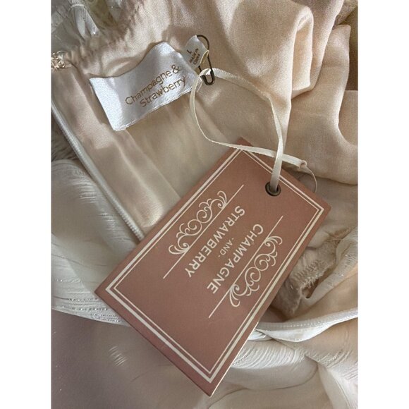 NWT Champagne & Strawberry Ruffle Long Sleeve Midi Dress Size L - Picture 3 of 3